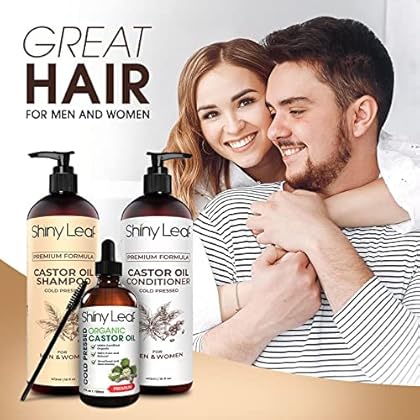 Castor Oil Bundle, Cleanse And De-Stress Hair, Moisture-Rich Shampoo And Conditioner, For Healthy Hair Growth, Add Shine And Volume, Castor Oil For Eyelash And Eyebrows