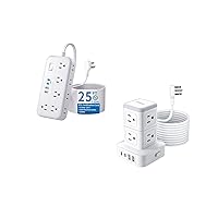 25FT 14-in-1 Extension Cord + 10FT Tower Power Strip, NTONPOWER Surge Protector Power Strip with 4 USB Ports (2 USB C), Flat Plug, Wall Mounted Extender for Home Office Dorm Room Essentials