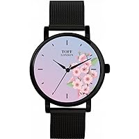 Pink Cherry Blossom Flower Watch Ladies 38mm Case 3atm Water Resistant Custom Designed Quartz Movement Luxury Fashionable