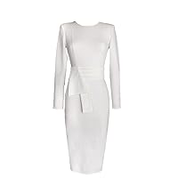 Leezeshaw® Women Casual Stretchy O-Neck Long Sleeve Fold Slim Pencil Dress