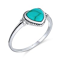 Bling Jewelry Blue Stabilized Turquoise Bezel Heart Ring For Women For Teen For Girlfriend .925 Sterling Silver December Birthstone