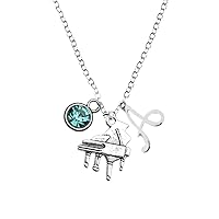 Personalized Piano Charm Necklace with Birthstone & Letter Charm, Piano Pendant Necklace, Pianist Jewelry for Women, Teens and Girls