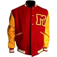 Letterman Bomber Men's Varsity Red & Yellow M Logo Jacket Casual Winter Wool Baseball College Boys Streetwear