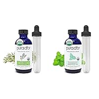 PURA D'OR Organic Tea Tree & Peppermint Essential Oils (4 Oz Each) 100% Pure & Natural Grade for Hair, Body, Skin, Scalp, Aromatherapy, Cleansing, Energy