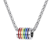 Suplight Hypoallergenic 925 Sterling Silver/Stainless Steel LGBT Bar/Dog Tag/Bead Pendant Necklace, Custom Engraved Rainbow Flag Lesbian Gay Pride Jewelry for Men Women with Gift Box