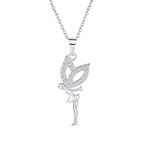 Bling Jewelry Firefly Cubic Zirconia CZ Accent Fairies Pixie Dust Angel Fairy Tinkerbell Pendant Necklace For Women Teen Oxidized .925 Sterling Silver