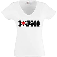 Black Dragon T-Shirt Women V-Neck - I Love with Heart - Party Name Carnival - I Love Jill