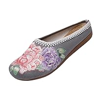 Flat Heel Women Slippers Vintage Embroidered Linen Slides For Ladies Ethnic Summer Female Backless Sandals