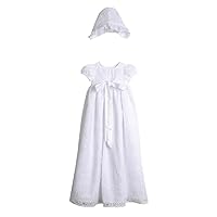 PIPPA & JULIE Baby Girls' Christening Gown Set, 2-Piece Outfit, Includes Short Sleeve Dress & Bonnet