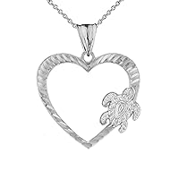 HONU HAWAIIAN TURTLE HEART PENDANT NECKLACE IN WHITE GOLD - Gold Purity:: 10K, Pendant/Necklace Option: Pendant With 22