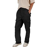 Men's Casual Classic Slimming Sports Training Twill Cotton Men's Workwear Pants with Pockets All Season (Black, XL)