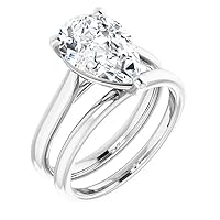 10K Solid White Gold Handmade Engagement Rings 4 CT Pear Cut Moissanite Diamond Solitaire Wedding/Bridal Ring Set for Wife, Promise Rings