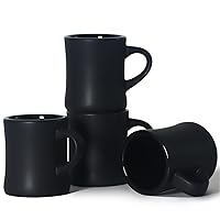 Retro Coffee Mug Set of 4, 10 OZ Heavy Classic Ceramic Diner Cups Set with Handle for Coffee, Tea, Cocoa, Milk, Latte（Black）