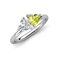 Heart Shape 1.80 ctw IGI Certified Lab Grown Diamond & Peridot with Tiger Claw Prong setting Two Stone Duo Women Engagement Ring in 14K Gold