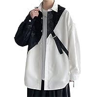 Black White Butterfly Graphic Shirts Men's Patchwork Oversized Blouses All-Match Sleeve Loose Tops