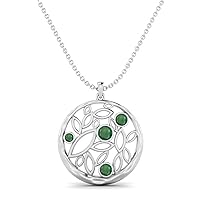 MOONEYE 1.10 Cts Emerald Gemstone Round Filigree Pendant Necklace for Women and Teen Girls 925 Sterling Silver Chain Necklace