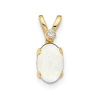 14k Yellow Gold Polished Diamond and Simulated Opal Pendant Necklace Measures 12x4.5mm Wide Jewelry for Women