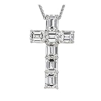 2ct Emerald Cut D/VVS1 Diamond Cross Pendant With Chain 925 Sterling Silver 14k White Gold Plated For Women & Girls
