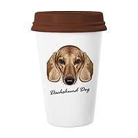 Brown Short-leg Dachshund Dog Animal Mug Coffee Drinking Glass Pottery Ceramic Cup Lid