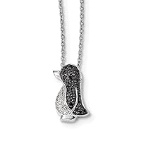 925 Sterling Silver Polished Prong set Lobster Claw Closure Black and White Diamond Penguin Pendant Necklace Measures 12mm Wide Jewelry for Women