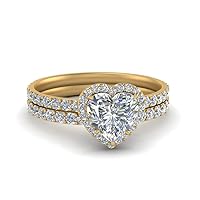 Choose Your Gemstone Heart Halo Prong Studded Diamond CZ Wedding Set yellow gold plated Heart Shape Wedding Ring Sets Minimal Modern Design Birthday Gift Wedding Gift US Size 4 to 12