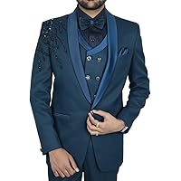 Elegant Blue Shawl Lapel 6 Pc Men Tuxedo Hand Embroidered Suit TX1035 Blue