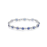 S925 Sterling Silver Sapphire Bracelet Fashion Sparkling Round Cubic Zirconia Tennis Bracelet for Women Christmas Jewelry Gift,Silver