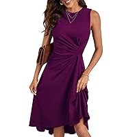 Summer Dresses for Women Boho Ruched Front Solid A-Line Sleeveless Dress