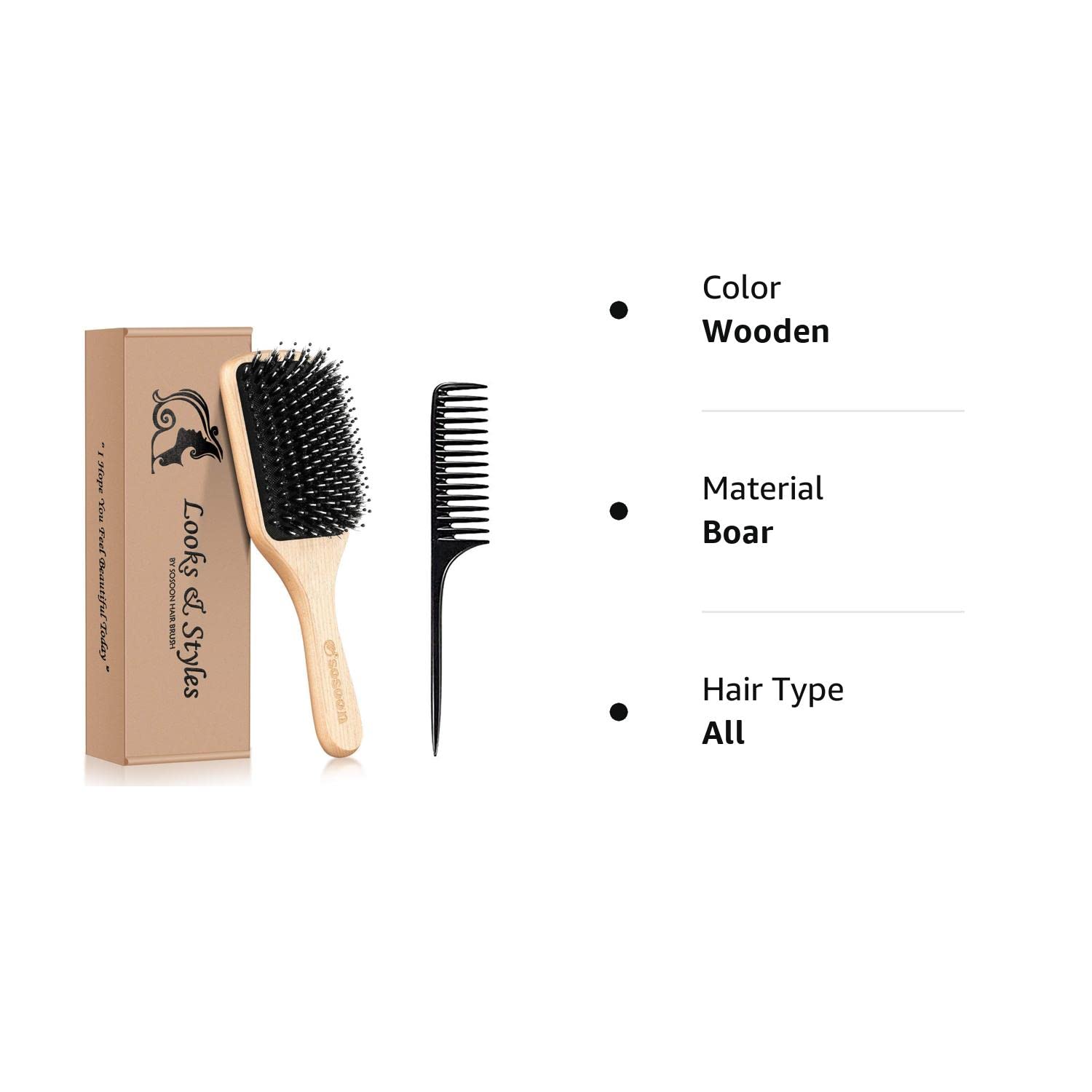 Boar Bristle Paddle Hair Brush 9047 - Mont bleu Store