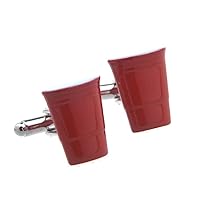 Red Party Plastic Beer Drinking Cup not Solo but a Pair of Cufflinks in Presentation Gift Box & Polishing Cloth