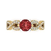 Clara Pucci 1.35ct Round Cut Solitaire Genuine Natural Red Garnet Engagement Promise Anniversary Bridal Accent Ring 18K 2 tone Gold
