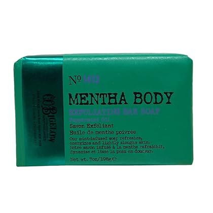C.O. Bigelow Mentha Exfoliating Bar Soap, No. 1413, 7 oz, Exfoliating Body Scrub Soap with Peppermint Oil & Walnut Powder to Gently Cleanse and Smooth Dry, Rough Skin
