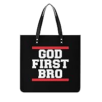 God First Bro PU Leather Tote Bag Top Handle Satchel Handbags Shoulder Bags for Women Men