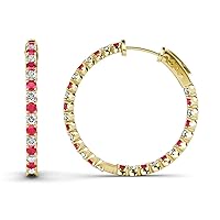 Ruby & Natural Diamond Inside-Out Hoop Earrings 1.35 ctw 14K Yellow Gold