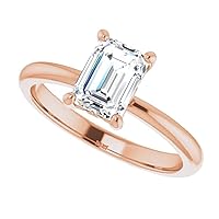 925 Silver, 10K/14K/18K Solid Gold Moissanite Engagement Ring, 1.0 CT Emerald Cut Handmade Solitaire Ring, Diamond Wedding Ring for Women/Her Anniversary Propose Gifts, VVS1 Colorless