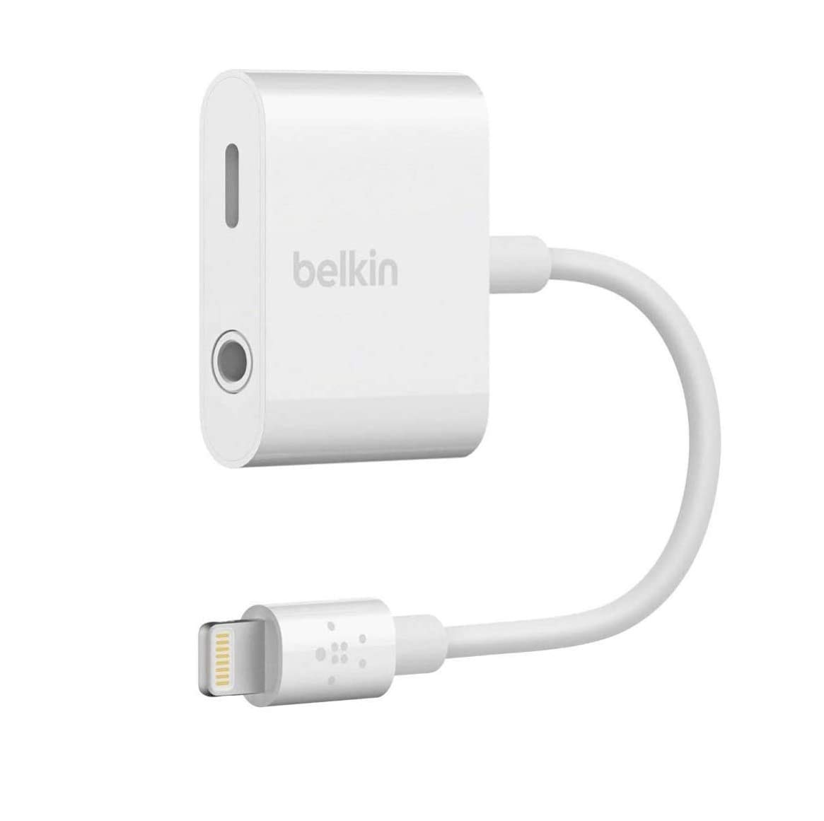 Belkin F8J212BTWHT Lightning & 0.1-inch (3.5 mm) Audio Dual Adapter, Compatible with iPhone 14, 13, 12, SE, 11, XR, MFi Certified, Earphones, Charging Simultaneously, Data Transfer, White