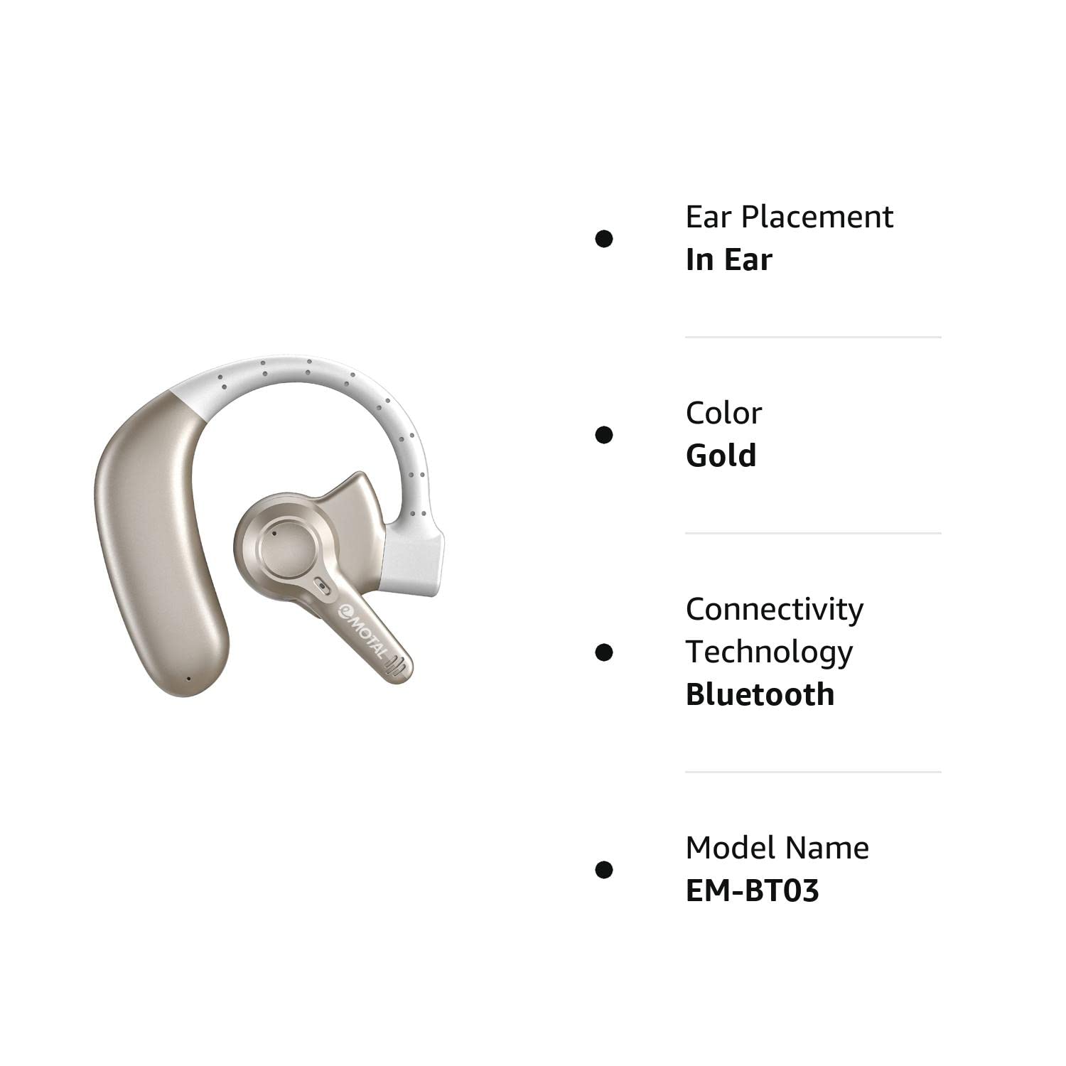 emotal Dual-Mic AI Noise Cancelling Bluetooth Headset for Cell Phones 10 Days Standby 30Hrs HD Talktime Bluetooth Earpiece - Matte Gold