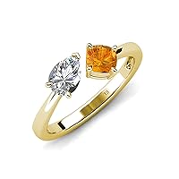Pear Shape Moissanite & Cushion Shape Citrine 1.35 ctw with Prong setting Toi Et Moi Women Engagement Ring in 14K Gold