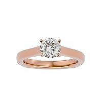 Certified 14K Gold Ring in Round Cut Moissanite Diamond (1.18 ct) Round Cut Natural Diamond (0.06 ct) With White/Yellow/Rose Gold Engagement Ring For Women