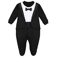 Lilax Baby Boy Gentleman Tuxedo Footie Christmas Holiday Outfit with Bow Tie