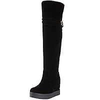 BIGTREE Knee High Boots Women Warm Faux Fur Strap Buckle Platform Black Increased Long Boots