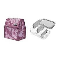PackIt PKO-PC-MTD Freezable Lunch Bag with Zip Closure, Box, Mulberry Tie Dye & Mod Lunch Bento Food Storage Container, Steel Gray
