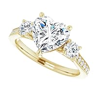 Moissanite Engagement Rings for Women 14K Gold QUALITY 2 ct Colorless Heart Arrows Cut Moissanite Engagement Ring Heart Prongs Anniversary Ring