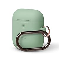 elago Silicone Case with Keychain Compatible with Apple AirPods 2 Wireless Charging Case, Front LED Visible, Anti-Slip Coating Inside, Premium Silicone [Pastel Green]