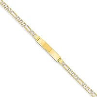 14k Gold Pave Figaro ID Bracelet Jewelry Gifts for Women in Yellow Gold Choice of Lengths 7 and 3.25mm 4mm