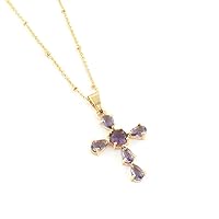 Guntaas Gems Beautiful Purple Amethyst Hydro Quartz Prong Set Brass Gold Plated Gemstone Cross Pendant Necklaces For Women Trendy Jewelry