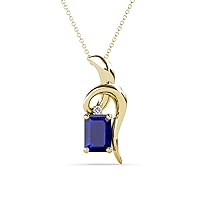 Emerald Cut Blue Sapphire Round Diamond Accent 1 1/4 ctw Womens Ribbon Pendant Necklace 16 Inches 14K Gold Chain