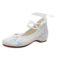 Women Strappy Denim Embroidered Ballet Flats Chic Style Comfortable Ladies Canvas Flat Shoes Soft Woman White Lace Up 5