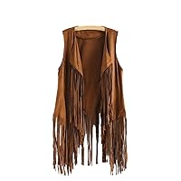 Fringe Vest for Women Suede Faux Tassels Vest 70s Ethnic Hippie Open-Front Sleeveless Vest Western Cowgirl Tops