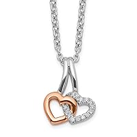 10.8mm White Ice 925 Sterling Silver Rhodium Plated Rose tone Diamond Love Hearts Necklace With 2 Inch Extender 18 Inch Jewelry for Women